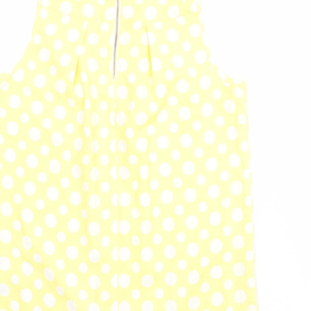 NEXT Womens Yellow Polka Dot Polyester Basic Blouse Size 10 High Neck