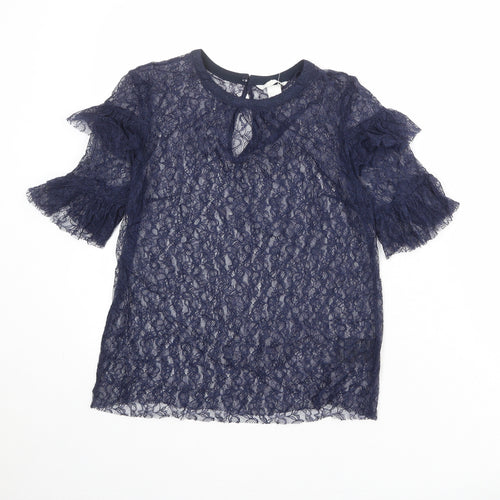 H&M Womens Blue Polyamide Basic Blouse Size 10 Boat Neck