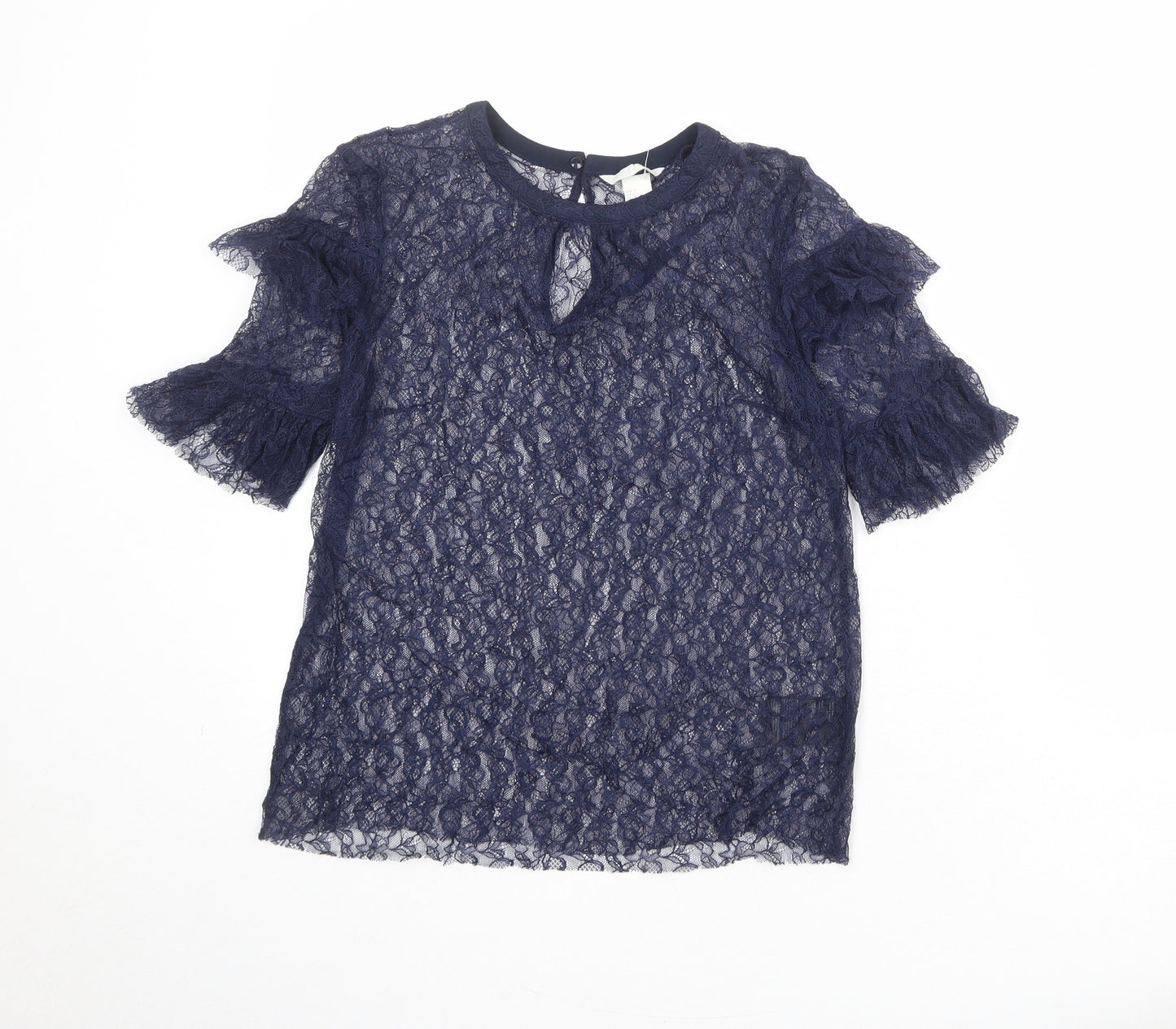 H&M Womens Blue Polyamide Basic Blouse Size 10 Boat Neck