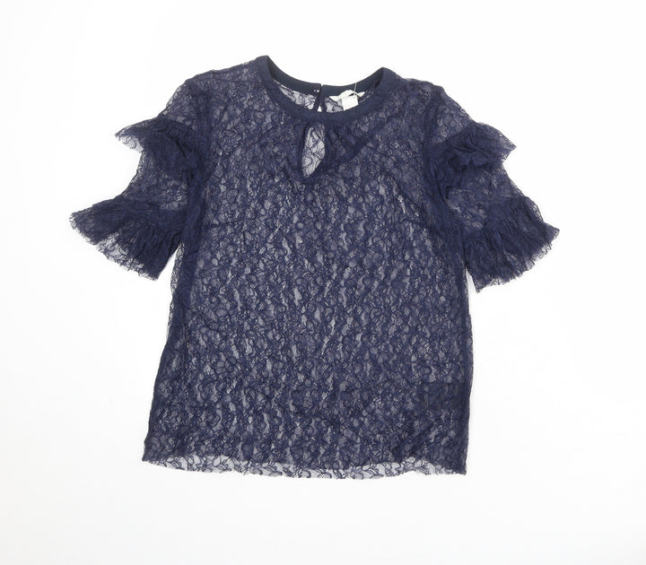H&M Womens Blue Polyamide Basic Blouse Size 10 Boat Neck