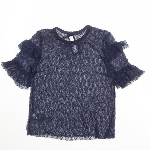 H&M Womens Blue Polyamide Basic Blouse Size 10 Boat Neck