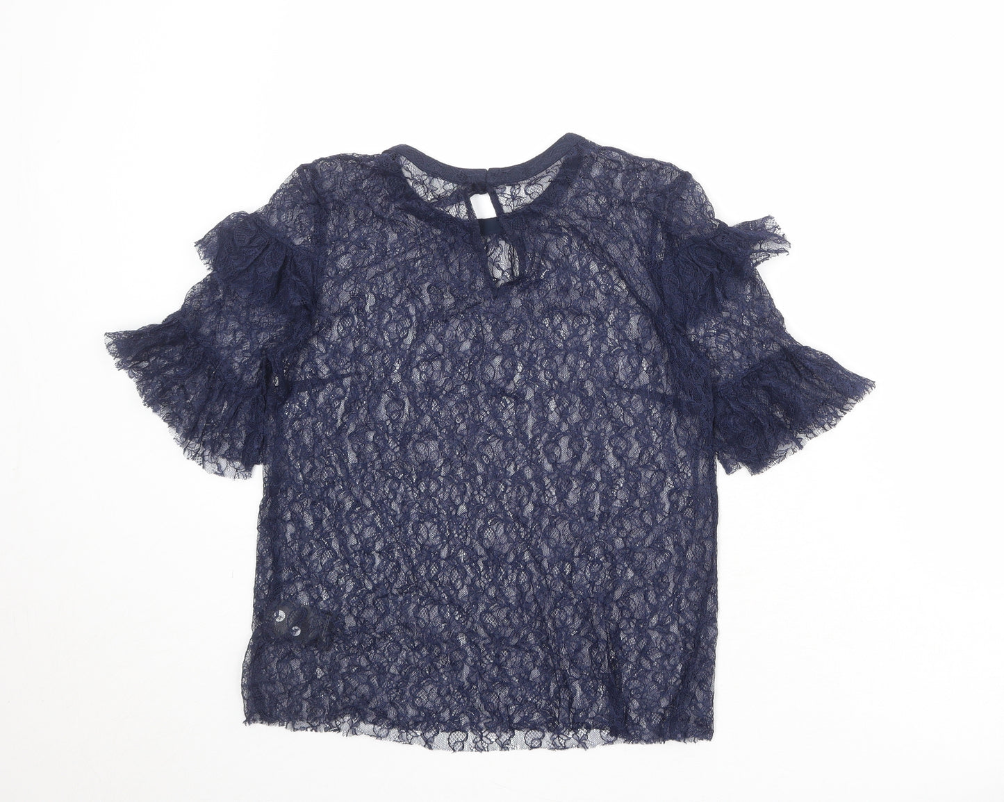 H&M Womens Blue Polyamide Basic Blouse Size 10 Boat Neck