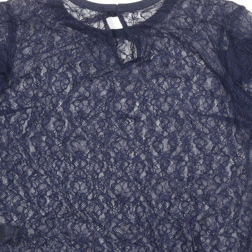 H&M Womens Blue Polyamide Basic Blouse Size 10 Boat Neck