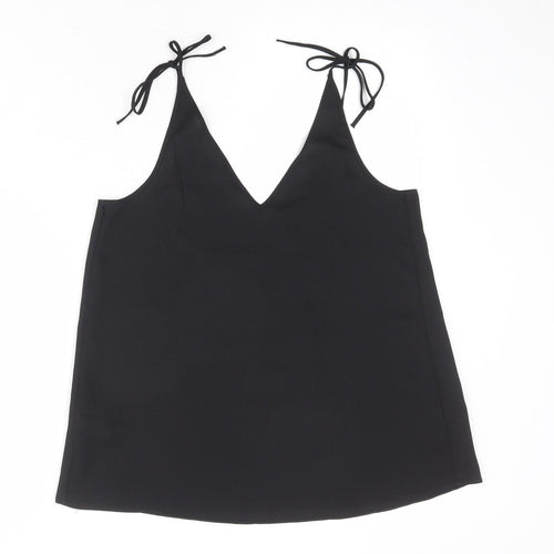 River Island Womens Black Polyester Camisole Tank Size 8 V-Neck - Tie Strap Detail