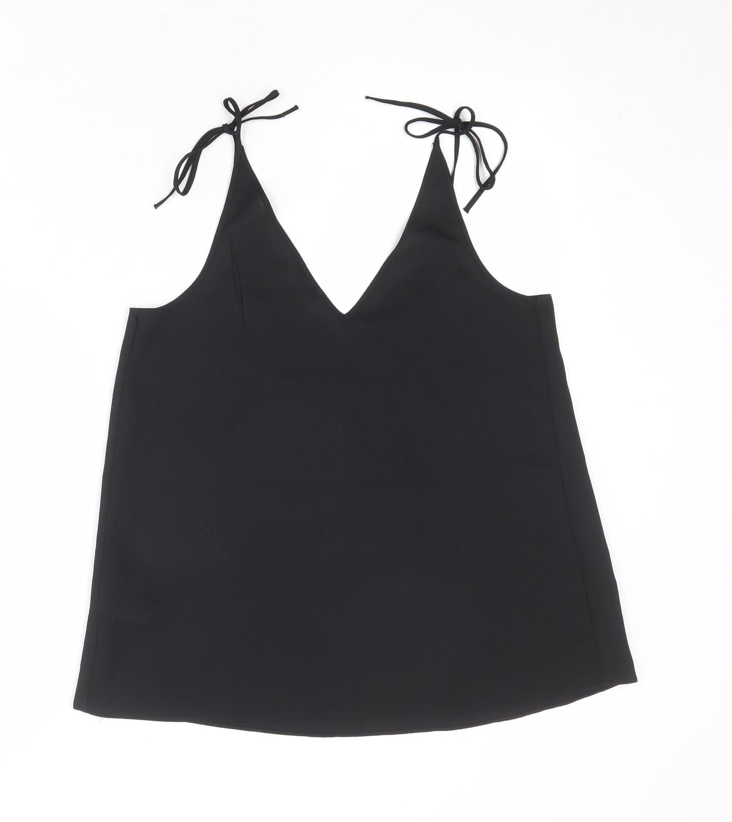 River Island Womens Black Polyester Camisole Tank Size 8 V-Neck - Tie Strap Detail
