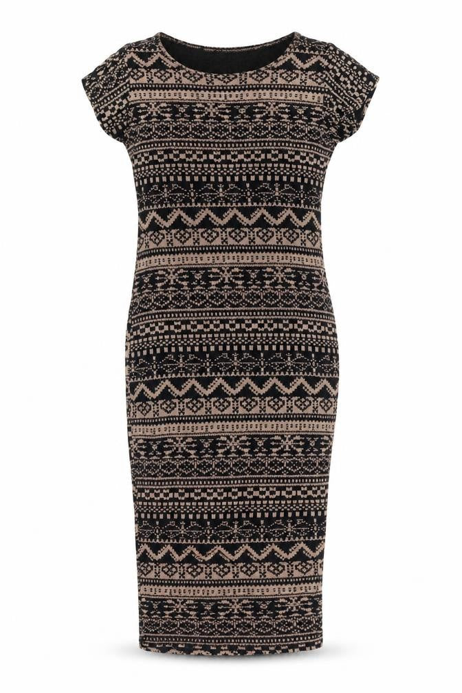 Apricot Womens Black Geometric Viscose Bodycon Size S Round Neck Pullover - Size S-M