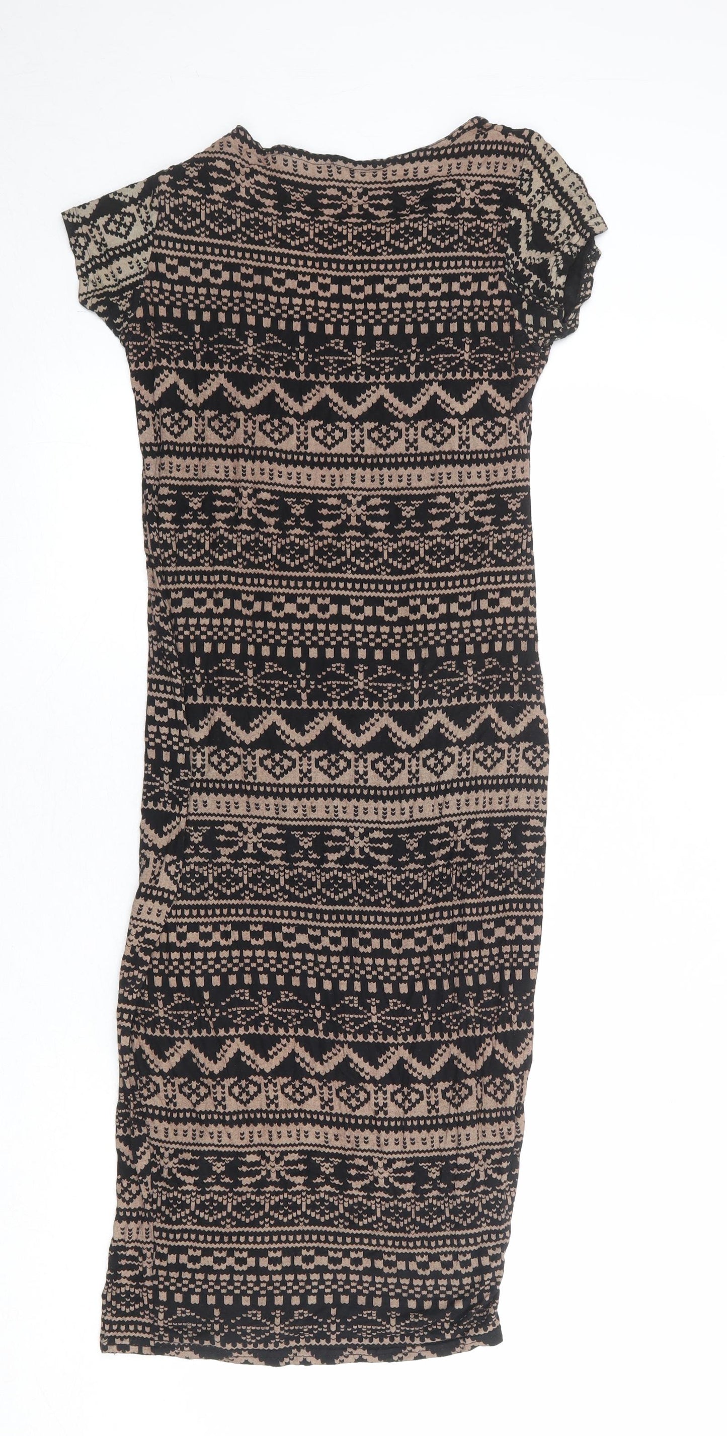 Apricot Womens Black Geometric Viscose Bodycon Size S Round Neck Pullover - Size S-M