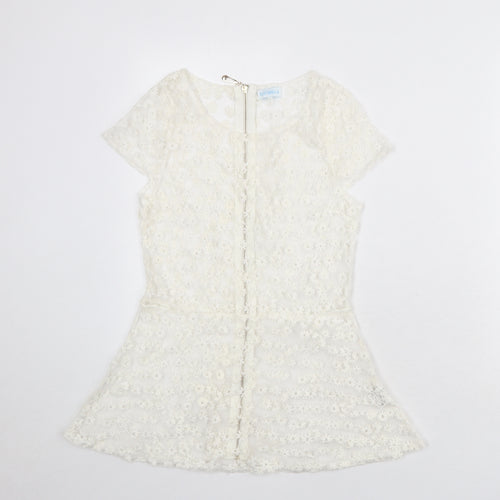 Blue Vanilla Womens White Cotton Basic Blouse Size S Boat Neck