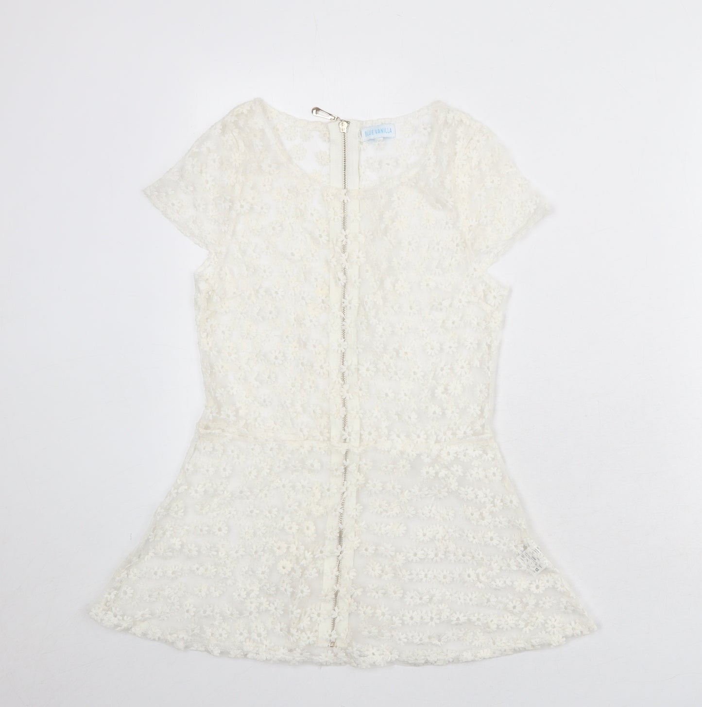Blue Vanilla Womens White Cotton Basic Blouse Size S Boat Neck