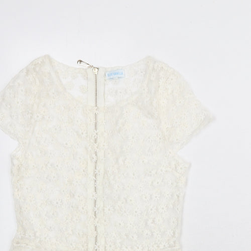 Blue Vanilla Womens White Cotton Basic Blouse Size S Boat Neck