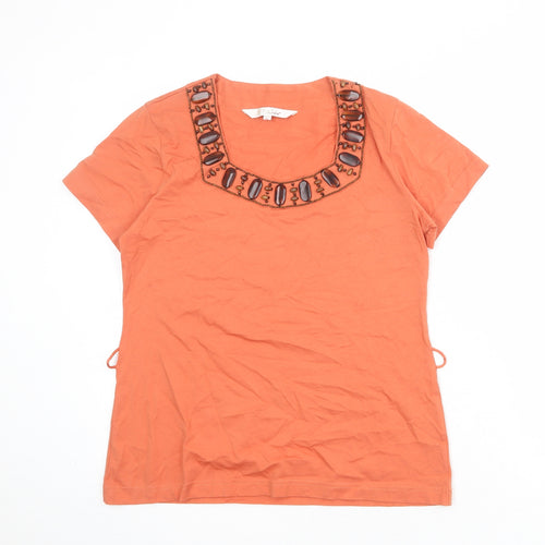 EWM Womens Orange Cotton Basic T-Shirt Size S Square Neck