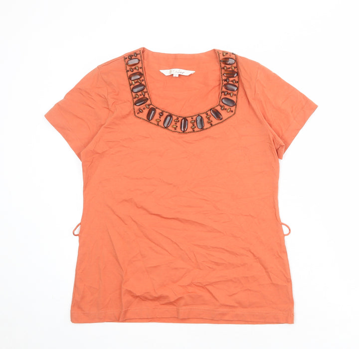 EWM Womens Orange Cotton Basic T-Shirt Size S Square Neck