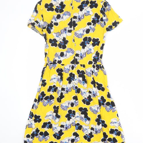 River Island Womens Yellow Floral Viscose A-Line Size 6 Round Neck Zip