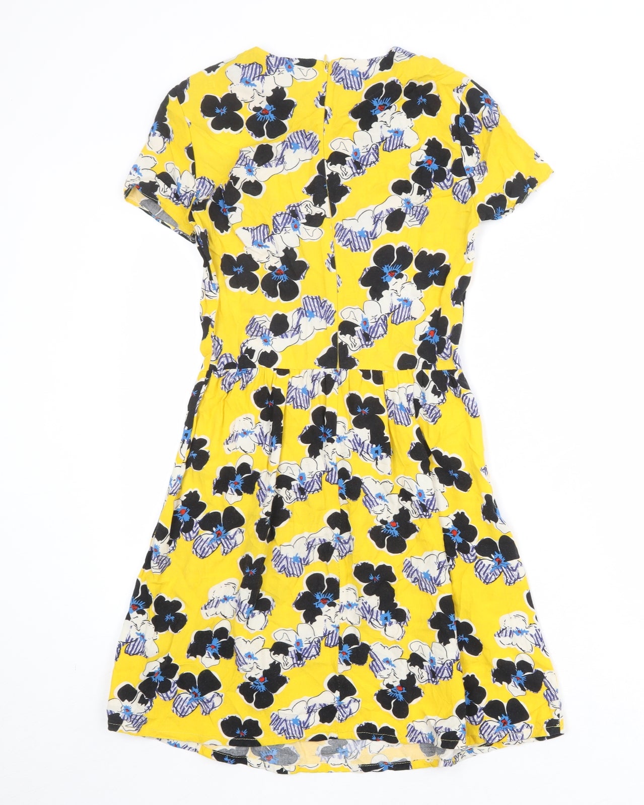 River Island Womens Yellow Floral Viscose A-Line Size 6 Round Neck Zip