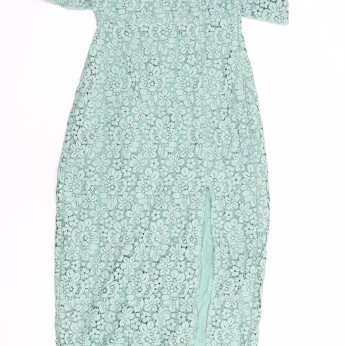 Zara Womens Green Viscose Bodycon Size M Square Neck Zip