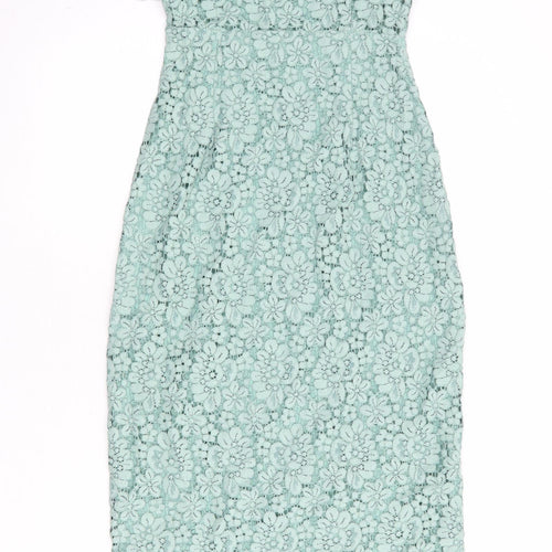 Zara Womens Green Viscose Bodycon Size M Square Neck Zip