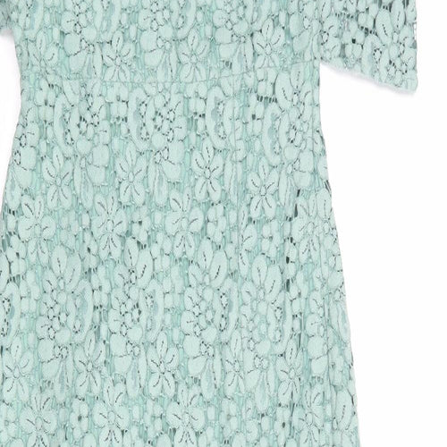 Zara Womens Green Viscose Bodycon Size M Square Neck Zip