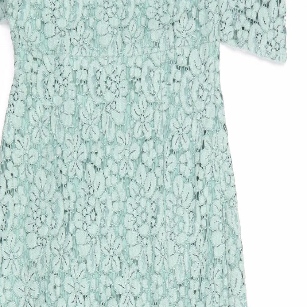 Zara Womens Green Viscose Bodycon Size M Square Neck Zip