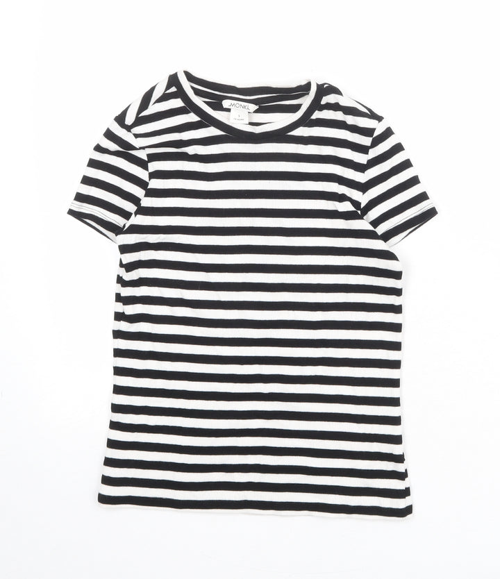 Monki Womens Black Striped Cotton Basic T-Shirt Size S Boat Neck