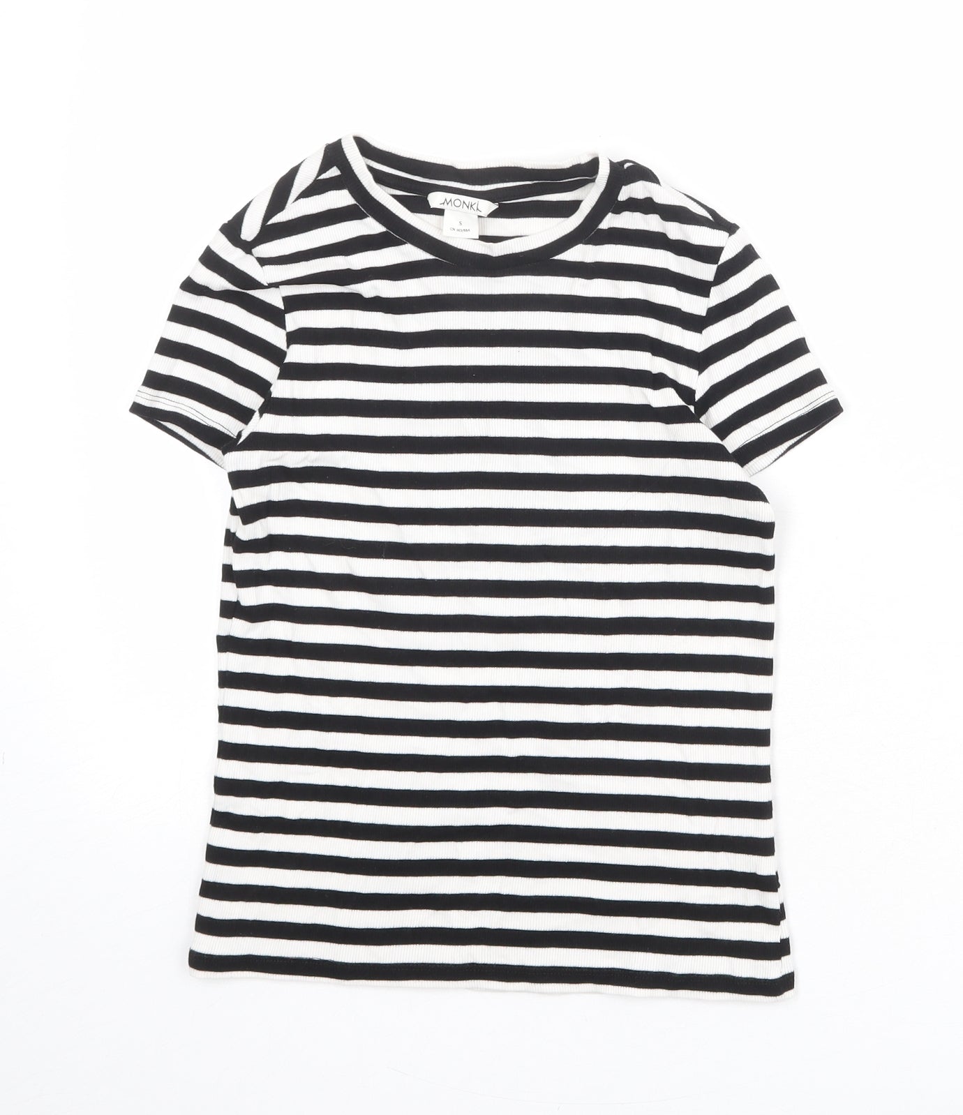 Monki Womens Black Striped Cotton Basic T-Shirt Size S Boat Neck