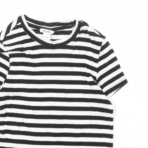 Monki Womens Black Striped Cotton Basic T-Shirt Size S Boat Neck