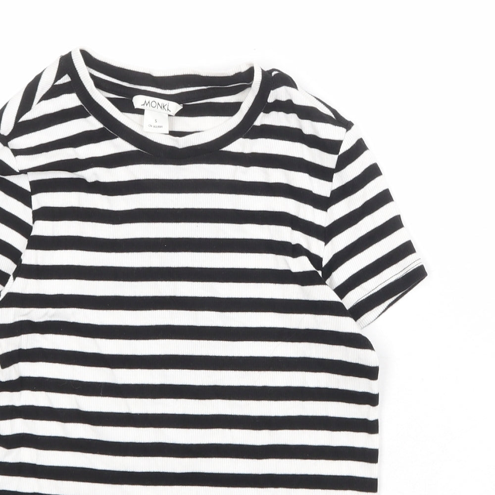 Monki Womens Black Striped Cotton Basic T-Shirt Size S Boat Neck