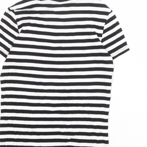 Monki Womens Black Striped Cotton Basic T-Shirt Size S Boat Neck