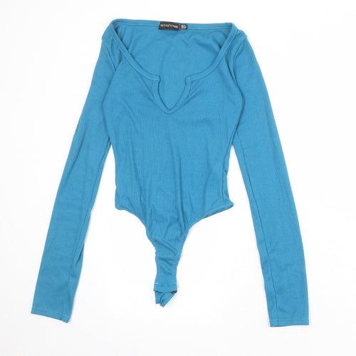 PRETTYLITTLETHING Womens Blue Polyester Bodysuit One-Piece Size 4 Snap