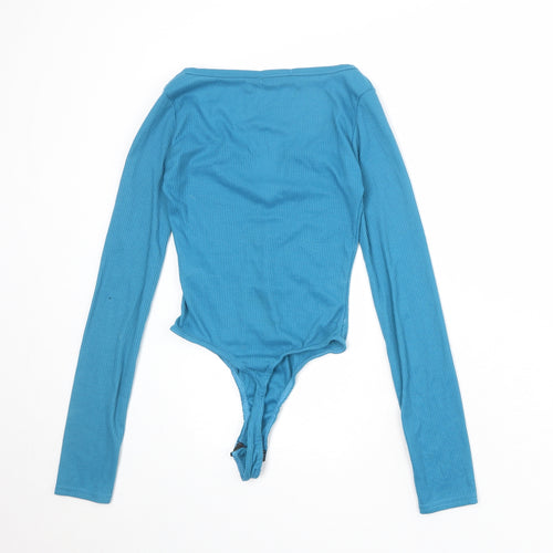 PRETTYLITTLETHING Womens Blue Polyester Bodysuit One-Piece Size 4 Snap