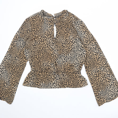 Divided by H&M Womens Multicoloured Animal Print Polyester Basic Blouse Size 8 Round Neck - Leopard Print