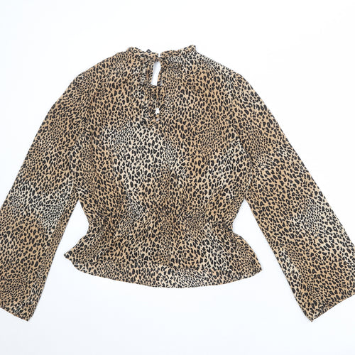 Divided by H&M Womens Multicoloured Animal Print Polyester Basic Blouse Size 8 Round Neck - Leopard Print