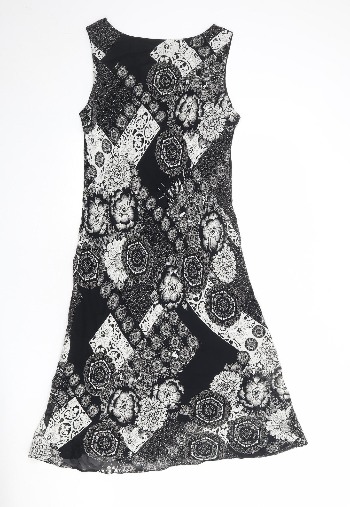 Steilmann Womens Black Geometric Polyester A-Line Size 14 V-Neck Pullover