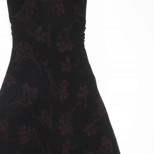 Graffic Womens Black Floral Polyester Slip Dress Size S V-Neck Pullover - Size S-M