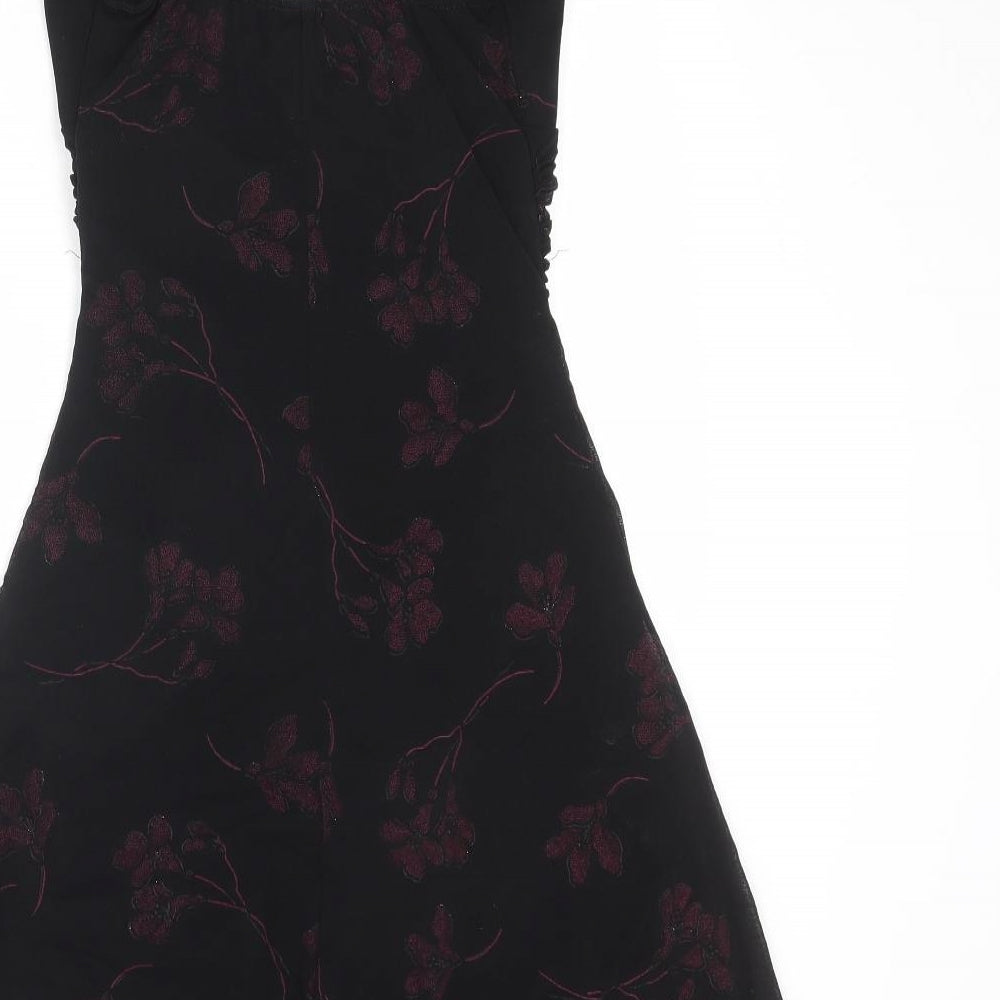 Graffic Womens Black Floral Polyester Slip Dress Size S V-Neck Pullover - Size S-M