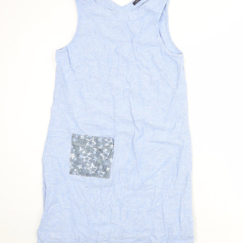 Marks and Spencer Womens Blue Linen A-Line Size 12 Round Neck Pullover