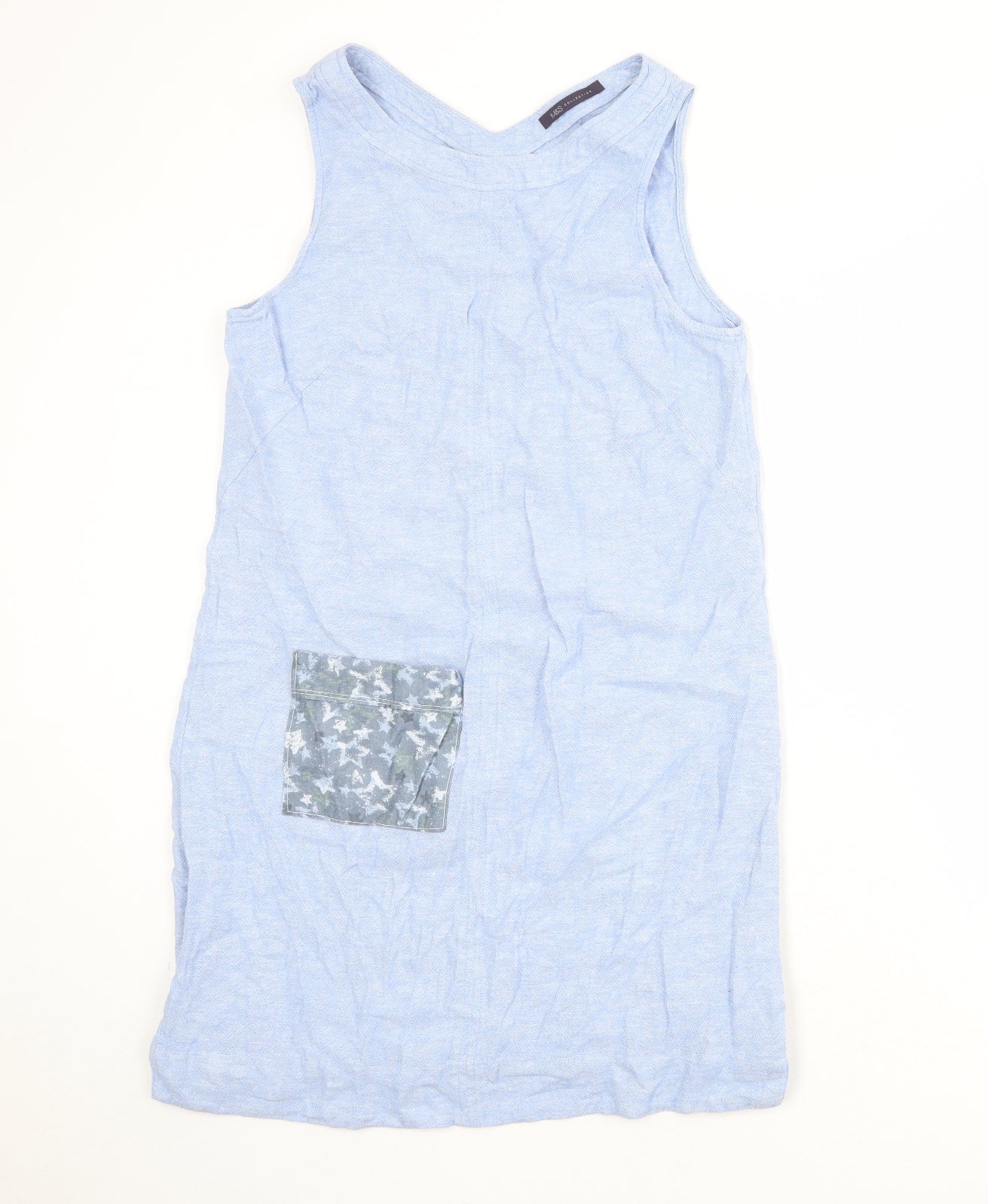 Marks and Spencer Womens Blue Linen A-Line Size 12 Round Neck Pullover