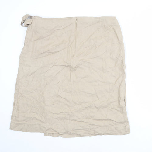 Marks and Spencer Womens Beige Linen Wrap Skirt Size 18 Zip