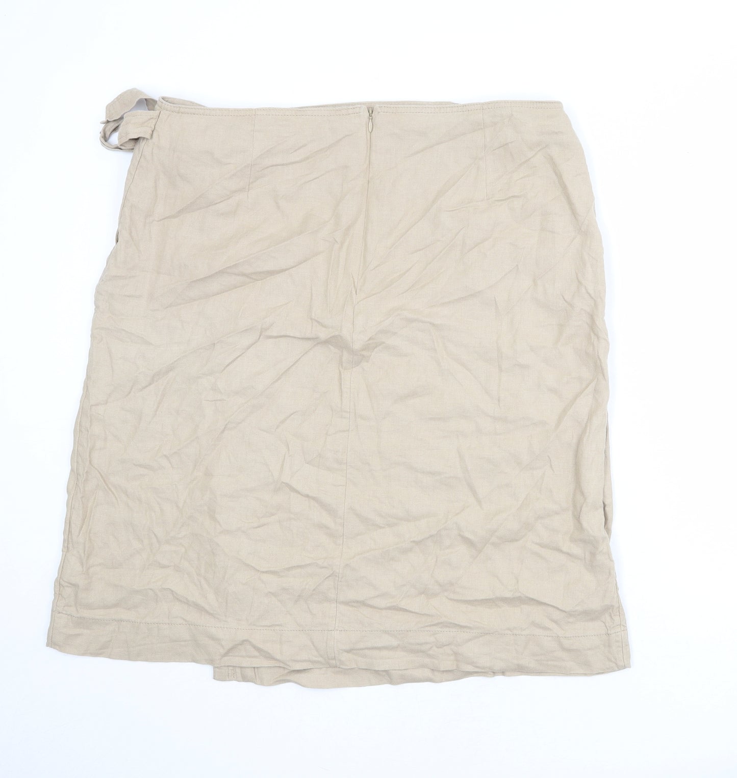 Marks and Spencer Womens Beige Linen Wrap Skirt Size 18 Zip