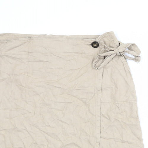 Marks and Spencer Womens Beige Linen Wrap Skirt Size 18 Zip