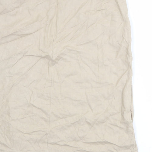 Marks and Spencer Womens Beige Linen Wrap Skirt Size 18 Zip