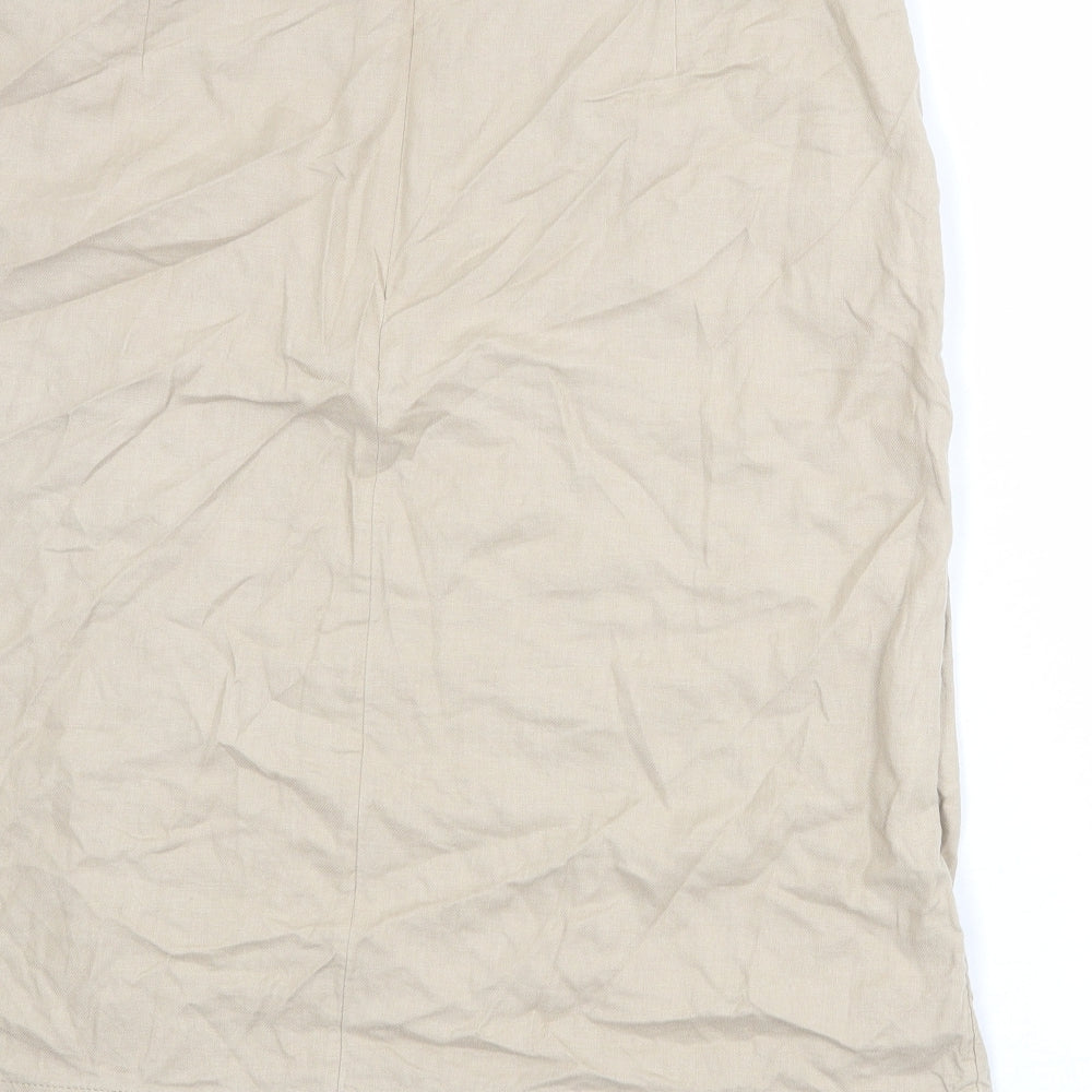 Marks and Spencer Womens Beige Linen Wrap Skirt Size 18 Zip