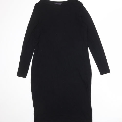 Marks and Spencer Womens Black Viscose A-Line Size 14 Round Neck Pullover