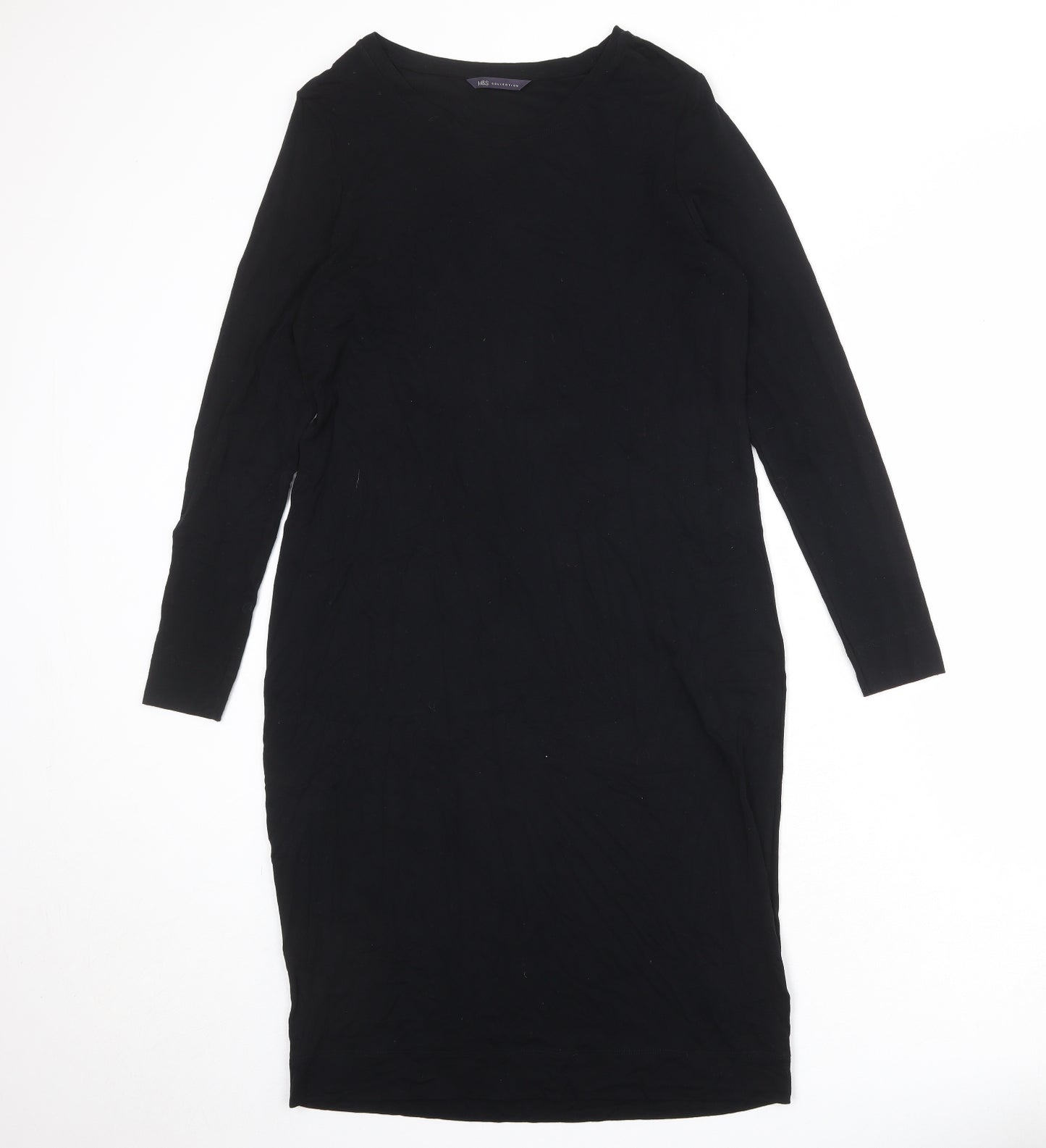 Marks and Spencer Womens Black Viscose A-Line Size 14 Round Neck Pullover