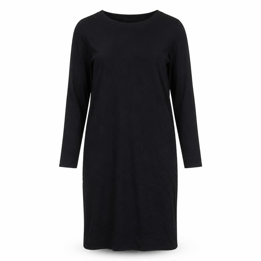 Front view of Marks & Spencer women’s black viscose a-line, size UK 14, round neck pullover
