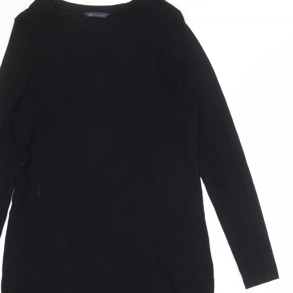 Marks and Spencer Womens Black Viscose A-Line Size 14 Round Neck Pullover