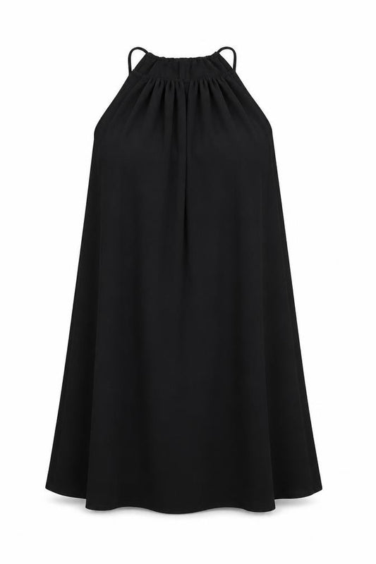 Front view of Mango women’s black polyester a-line, size S, round neck tie