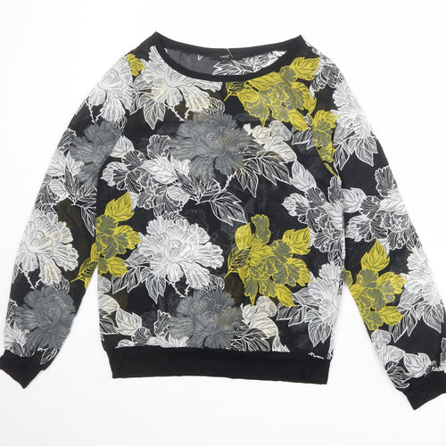 NEXT Womens Black Floral Polyester Basic Blouse Size 6 Boat Neck
