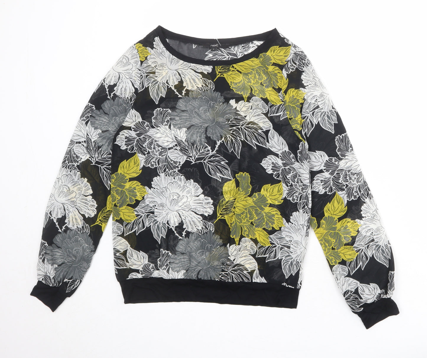 NEXT Womens Black Floral Polyester Basic Blouse Size 6 Boat Neck