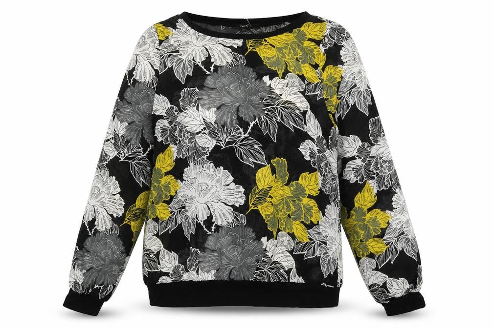 Front view of Next women’s black floral polyester basic blouse, size UK 6, boat neck