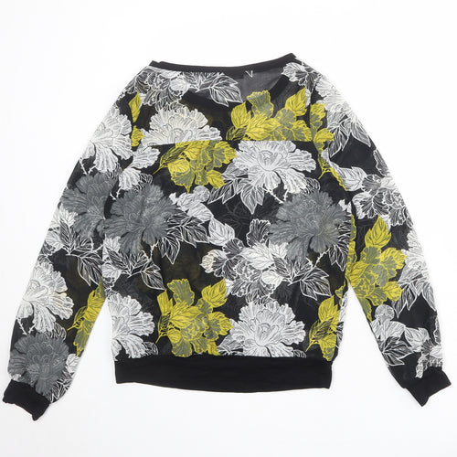NEXT Womens Black Floral Polyester Basic Blouse Size 6 Boat Neck